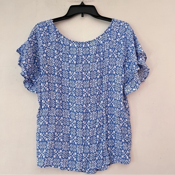 Southern Tide Charting Blue Abstract Delilah Flutter-Sleeve Top Size Medium - Picture 8 of 12